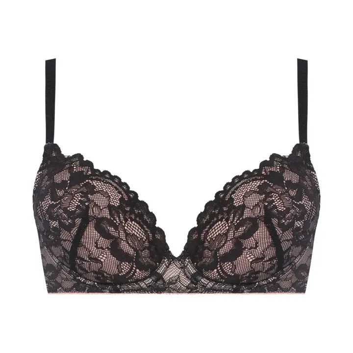 Daily AMOSTYLE 3/4カップブラ ブラ＆ショーツセット レイシーブルーム【一部カラーSALE】, ブラック, product image number 0