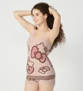 【WEB/アウトレット限定】スロギーG063 ハローキティ 1分丈ニットパンツ, オレンジ, model image number 1