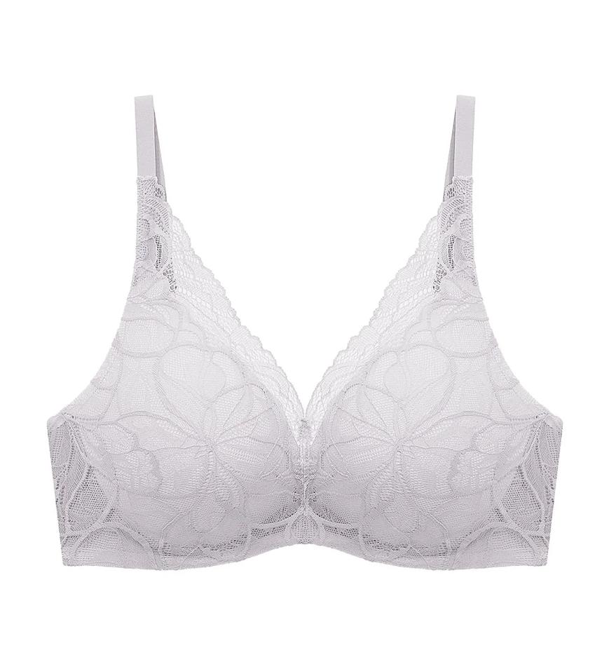 Triumph Body Makeup Illusion Lace Wired Push Up Deep V Bra - Feather - Push Up Bra
