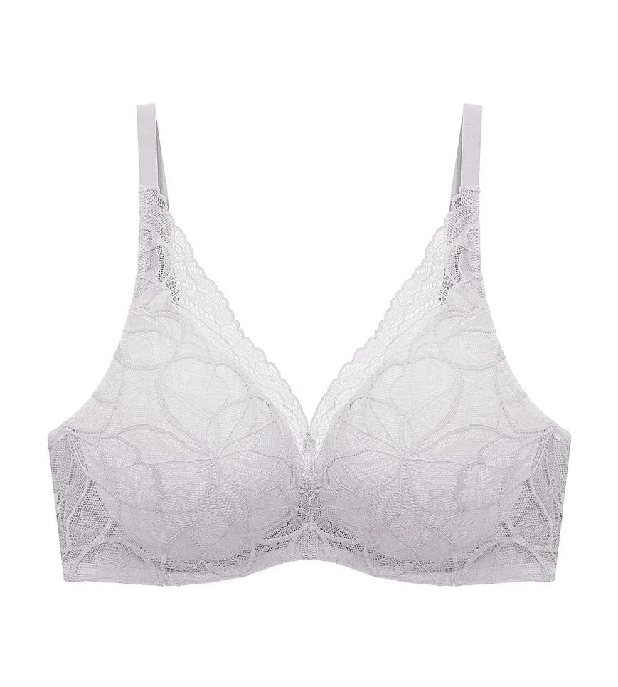 Triumph Body Makeup Illusion Lace Wired Push Up Deep V Bra - Feather - Push Up Bra