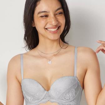 Daily AMOSTYLE ふわ盛り ノンワイヤー ブラジャー (クラシカルプリーツ), グレー, model image number 0