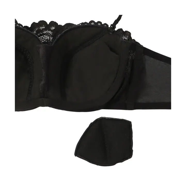 Daily Plus AMOSTYLEバンドゥ ブラジャー(ストラップ取り外し可)＆ショーツセット レースシック, ブラック, product image number 4