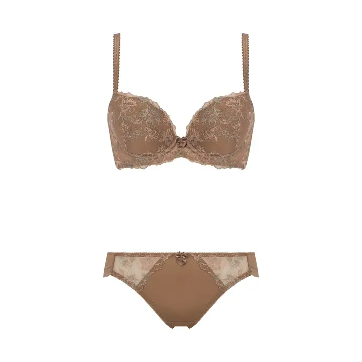 【WEB限定】美胸ソフトブラ クラッシーペタルズ ブラ＆ショーツセット, ブラウン, product image number 1