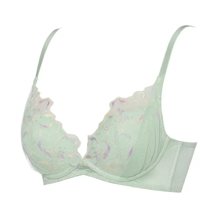 【SALE】夢みるブラ ノンワイヤー スリムライン ブラジャー レインボーベール, グリーン, product image number 2