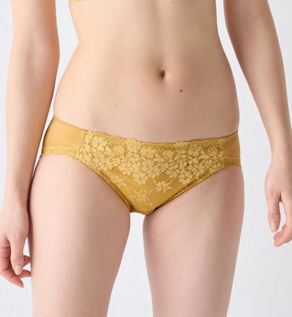 きゅっと寄せブラ ブラ＆ショーツセット スウィンギングブーケ【一部カラーSALE】, イエロー, model image number 1