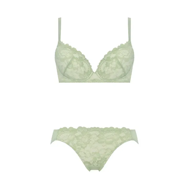 Daily AMOSTYLE 3/4カップブラ ブラ＆ショーツセット レイシーブルーム, グリーン, product image number 1