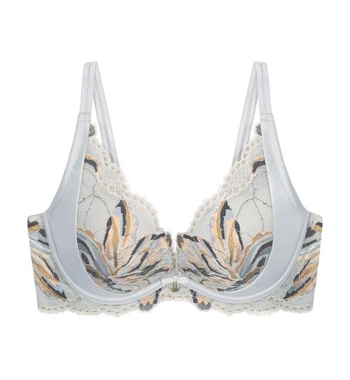 Triumph ARTISAN LACE DEEP V WIRED PUSH UP BRA 01 - Platino - Plunge Bra