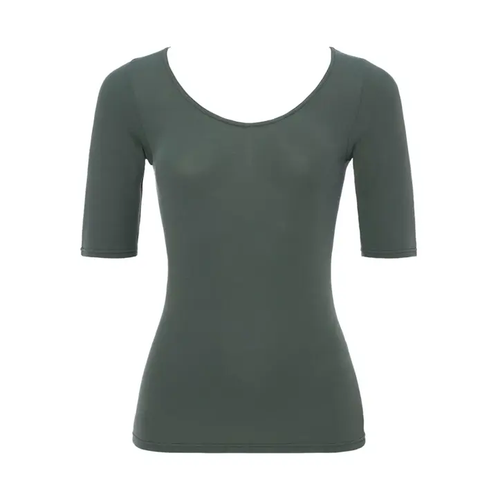 【SALE】あったか肌側綿100インナー5380 5分袖トップ, グリーン, product image number 0