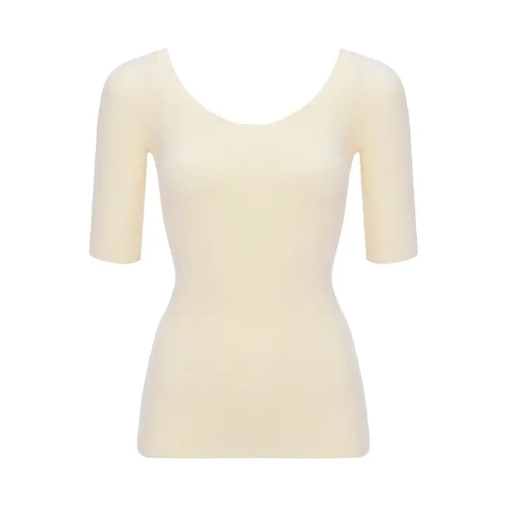 【SALE】スロギー ニット無地リブ 5分丈インナートップ, ホワイト, product image number 0