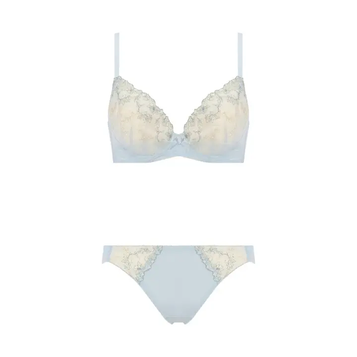 Daily Plus やわぴたワイヤーブラ ブラ＆ショーツセット　マイリトルガーデン, ブルー, product image number 1