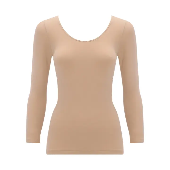 肌側綿100インナー5480 8分袖トップ, ベージュ, product image number 0