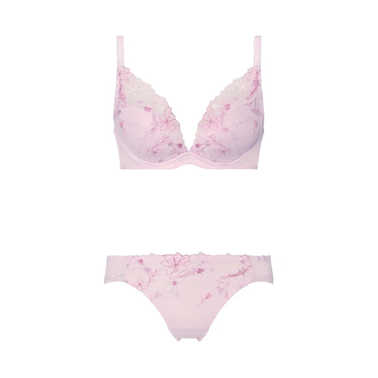 チャーミングラマー(R)スリムラインDeepV ブラ＆ショーツセット ラインアートステッチ【一部カラーSALE】, パープル, product image number 1