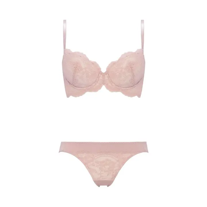 Daily AMOSTYLE 3/4 カップブラ プチプラ ブラ＆ショーツセット レースラバー, ピンク, product image number 1