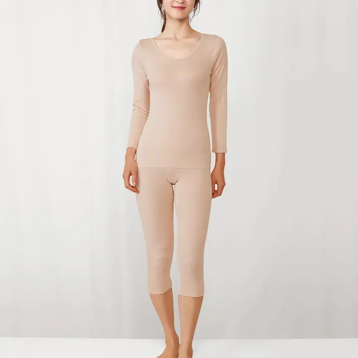 やわらか綿100インナー5310 7分丈ボトム, ベージュ, model image number 0