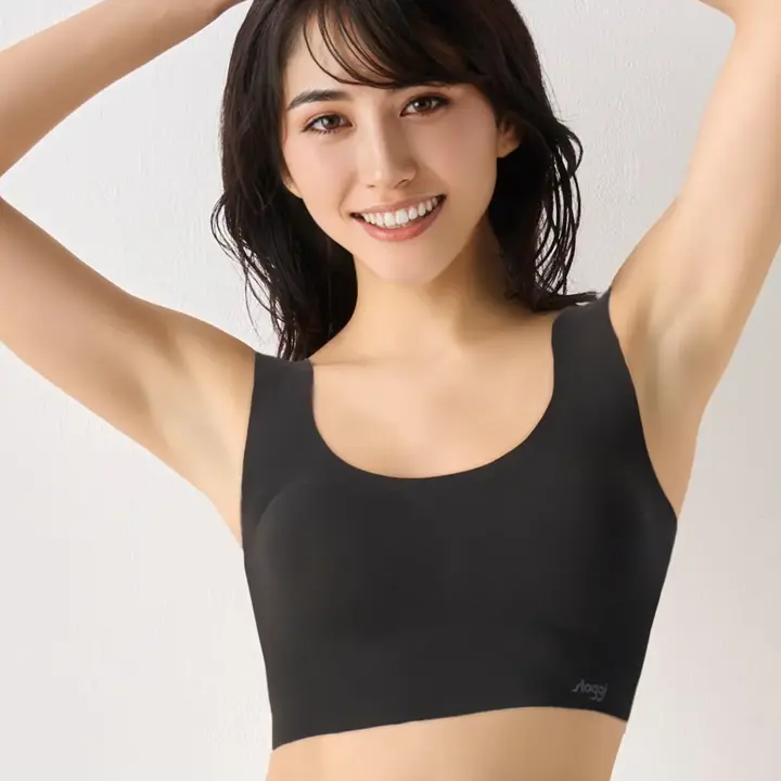 【WEB限定】綿混タイプ(スロギーG028)　カップ付きハーフトップ, ブラック, model image number 0