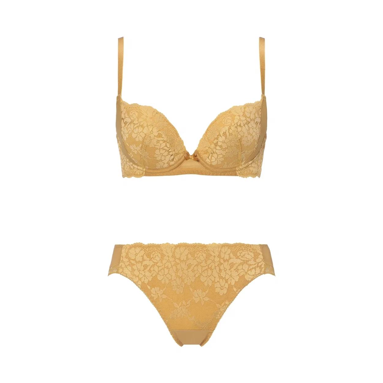 きゅっと寄せブラ ブラ＆ショーツセット スウィンギングブーケ【一部カラーSALE】, イエロー, product image number 1