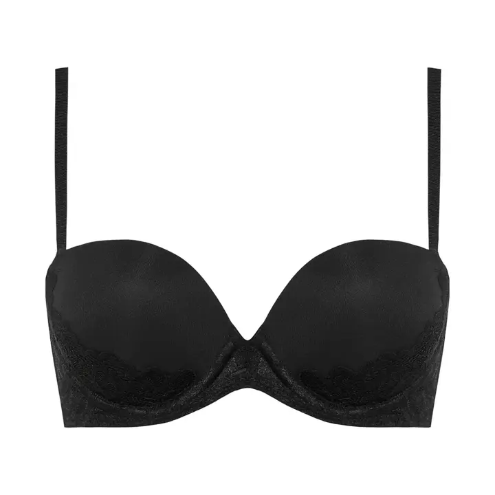 Daily AMOSTYLE スムースブラ ブラ＆ショーツセット (コンフィーレース), ブラック, product image number 0