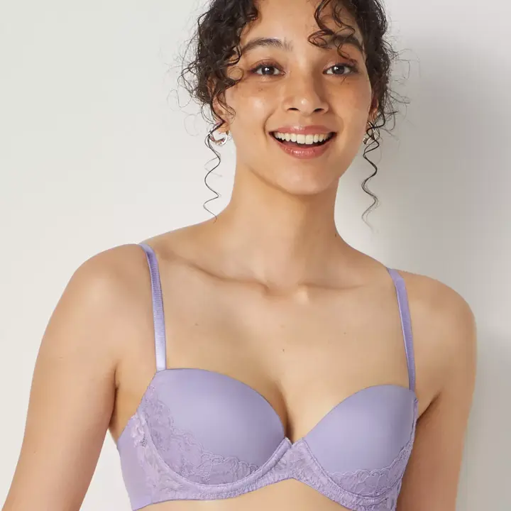 Daily AMOSTYLE スムースブラ ブラ＆ショーツセット (コンフィーレース), パープル, model image number 0