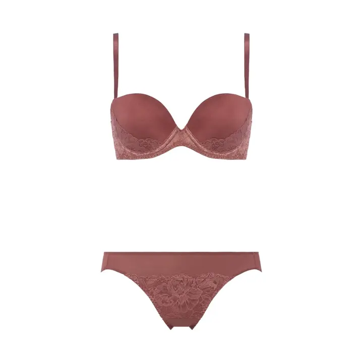 Daily AMOSTYLE スムースブラ ブラ＆ショーツセット (コンフィーレース), ブラウン, product image number 1