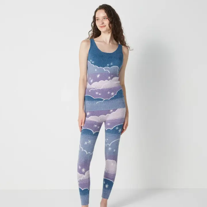 【SALE】スロギー “ほっ”とアイテム 9分丈ニットパンツ, ブルー, model image number 1