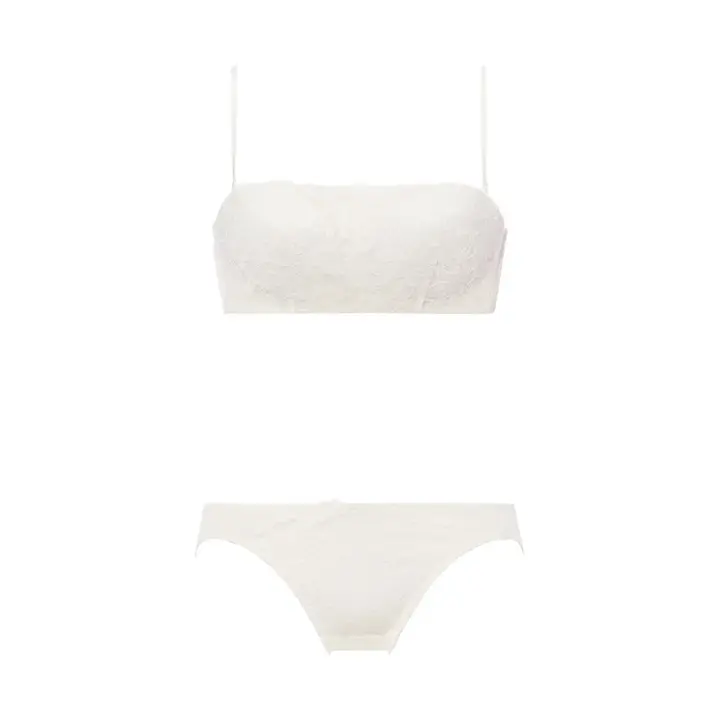 Daily Plus AMOSTYLEバンドゥ ブラジャー(ストラップ取り外し可)＆ショーツセット レースシック, ホワイト, product image number 1