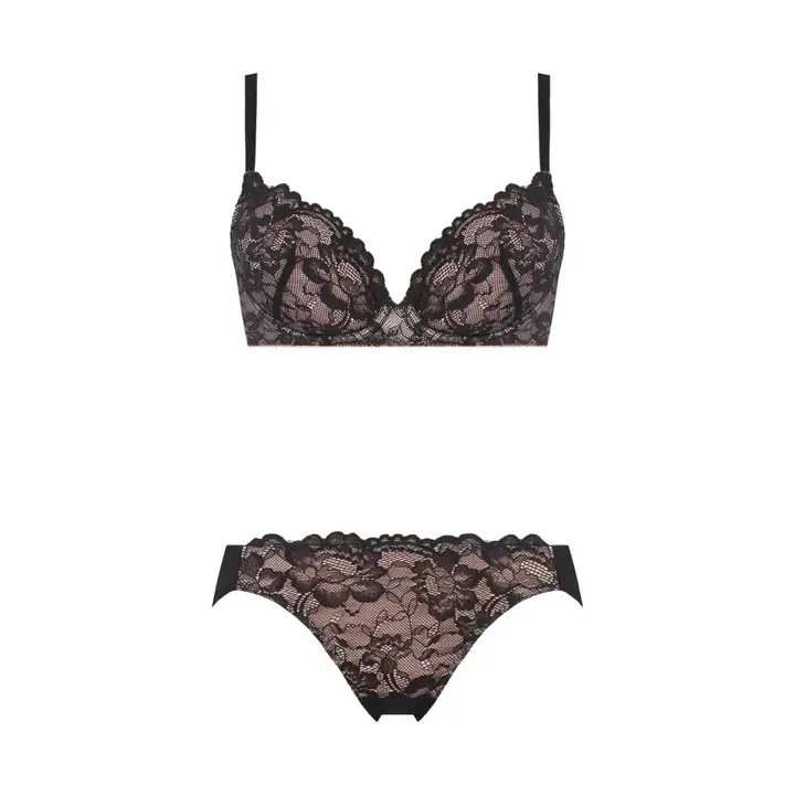 Daily AMOSTYLE 3/4カップブラ ブラ＆ショーツセット レイシーブルーム【一部カラーSALE】, ブラック, product image number 1