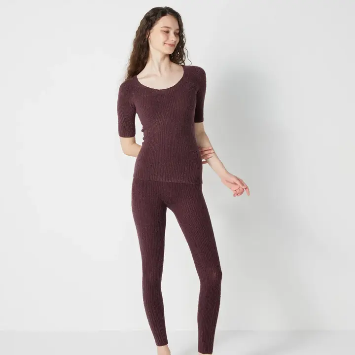 【SALE】スロギー ニット無地リブ 5分丈インナートップ, 7753, model image number 2