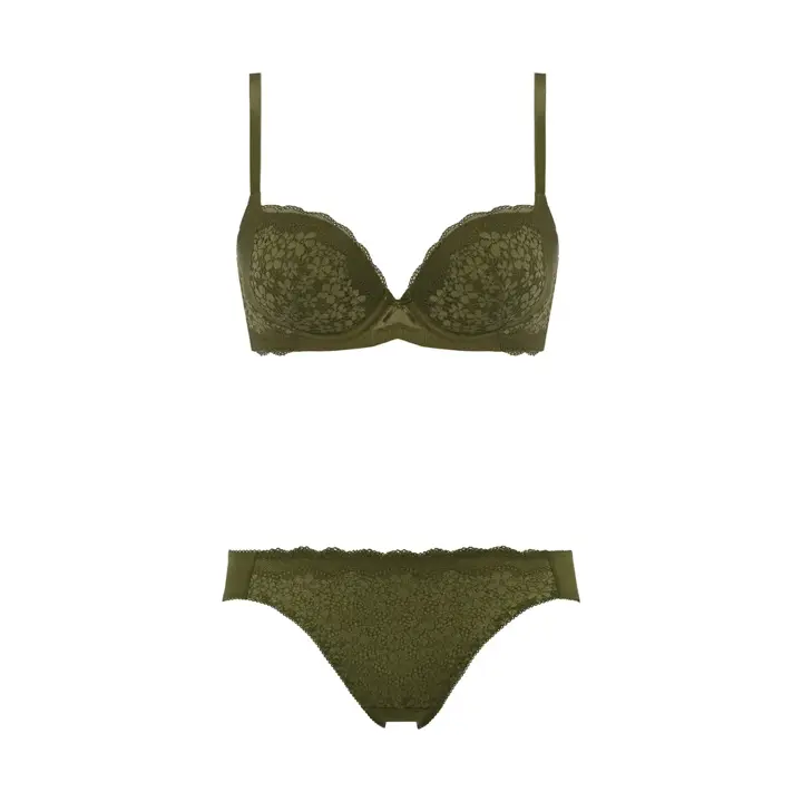 きゅっと寄せブラ ブラ＆ショーツセット デイジーレース【一部カラーSALE】, グリーン, product image number 1