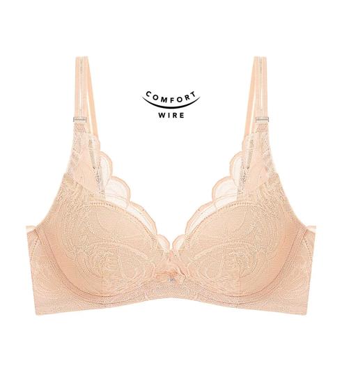 Triumph Shimmer Lace Wired Push Up Deep V Bra - Soft praline - Push Up Bra