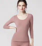 肌側綿100インナー5480 8分袖トップ, ピンク, model image number 0