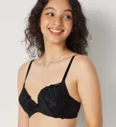 【WEB/アウトレット限定】きゅっと寄せブラ ブラ＆ショーツセット スウィンギングブーケ【一部カラーSALE】 【一部カラーSALE】, ブラック, model image number 4