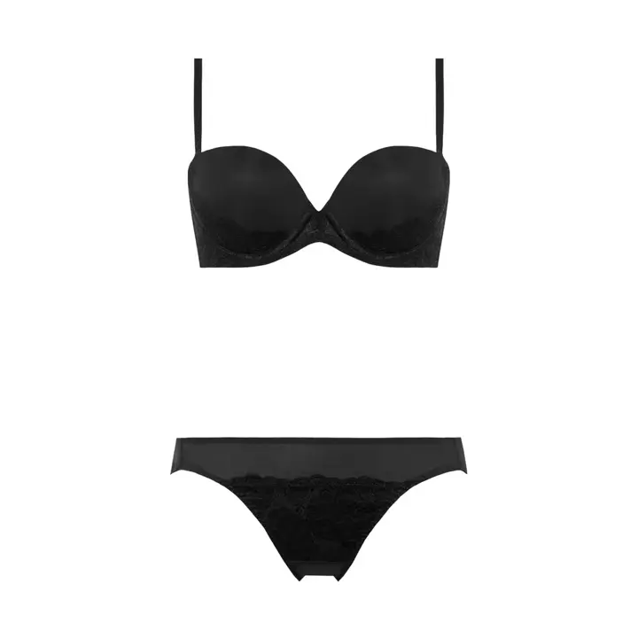 Daily AMOSTYLE スムースブラ ブラ＆ショーツセット (コンフィーレース), ブラック, product image number 1