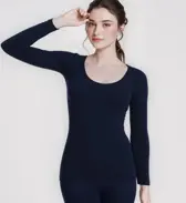 肌側綿100インナー5480 8分袖トップ, ブルー, model image number 0