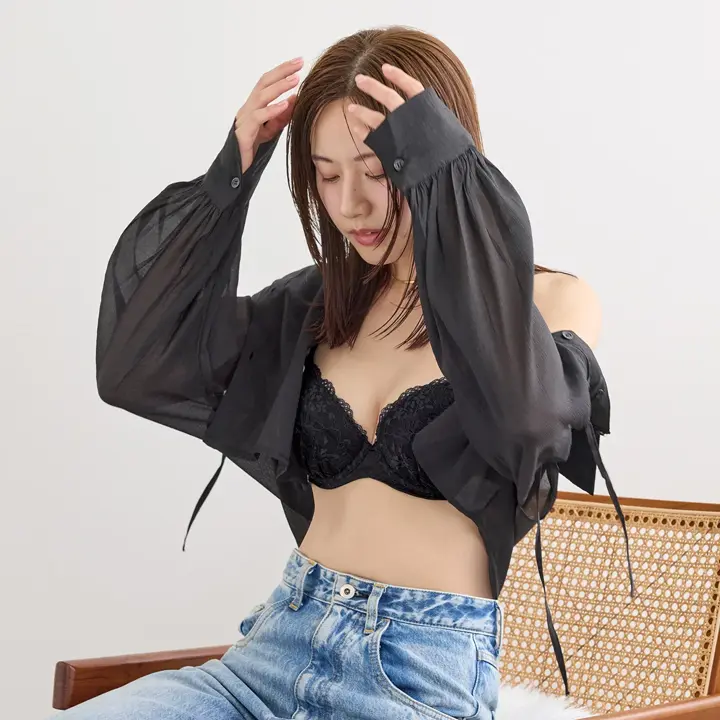 夢みるブラ ライト ブラジャー フローラルミスト, ブラック, model image number 3