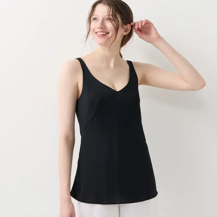 シンプルランジェリー5460 ラウンドキャミソール, ブラック, model image number 0