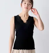タンクトップ 保湿インナー, ブラック, model image number 0