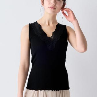 タンクトップ 保湿インナー, ブラック, model