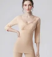 あったかカップ付きインナー5440 7分袖トップ, ベージュ, model image number 0