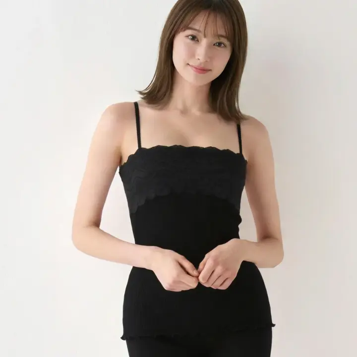 キャミソール 保湿インナー, ブラック, model image number 0