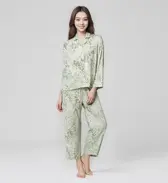 前開きジャージーパジャマ, グリーン, model image number 0