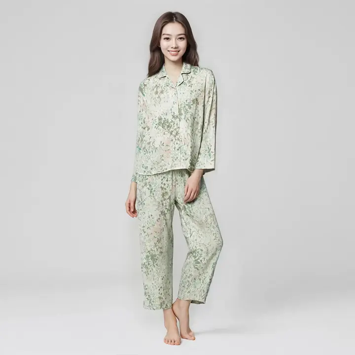 前開きジャージーパジャマ, グリーン, model image number 0