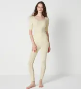 【SALE】スロギー ニット無地リブ 9分丈ニットパンツ, ホワイト, model image number 1