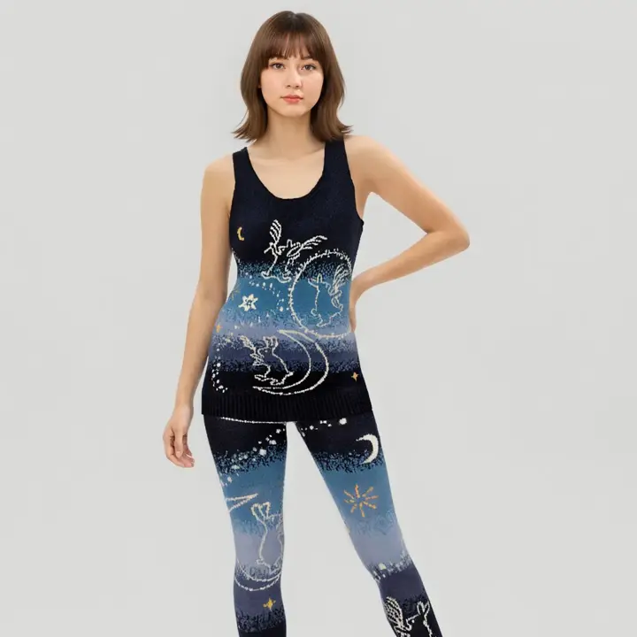 スロギー “ほっ”とアイテム(ニット柄)  9分丈ニットパンツ, ブルー, model image number 1