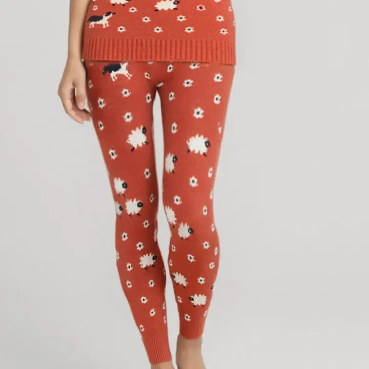 スロギー “ほっ”とアイテム(ニット柄)  9分丈ニットパンツ, オレンジ, model image number 0