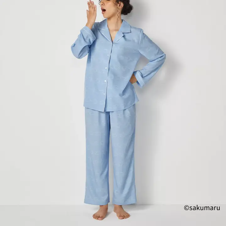 うさまる × AMOSTYLE コラボコレクション シャツパジャマ, ブルー, model image number 0