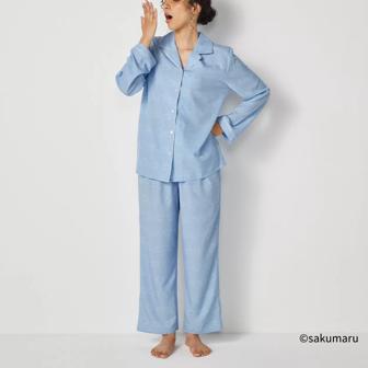 うさまる × AMOSTYLE コラボコレクション シャツパジャマ, ブルー, model