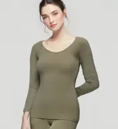 【SALE】あったかフィットインナー5370 8分袖トップ, グリーン, model image number 0