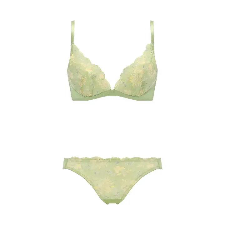 Daily Plus 胸元ぴったりブラ ブラ＆ショーツセット, グリーン, product image number 1