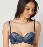 Daily AMOSTYLE ふわ盛り ノンワイヤー ブラジャー (クラシカルプリーツ), ブルー, model image number 0