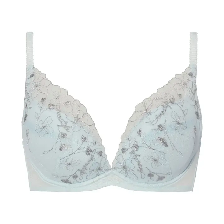 【WEB/アウトレット限定】チャーミングラマー(R)スリムラインDeepV ブラ＆ショーツセット ラインアートステッチ【一部カラーSALE】 【一部カラーSALE】, ブルー, product image number 0